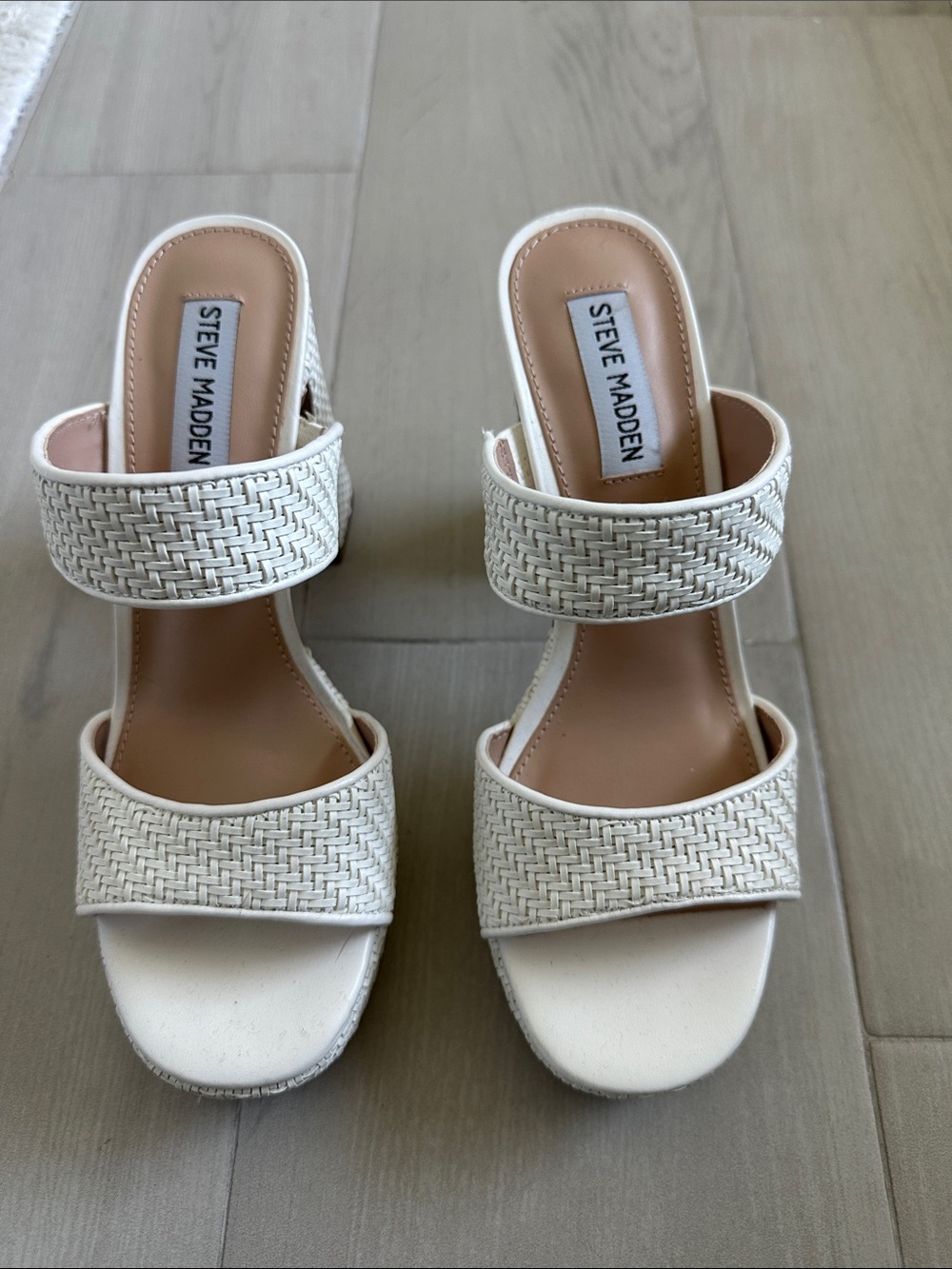Steve Madden Cream Woven Double-Strap Mules